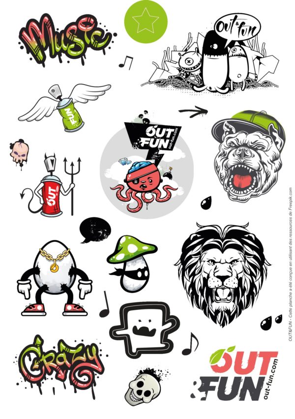 Out & Fun Planche de 14 Stickers